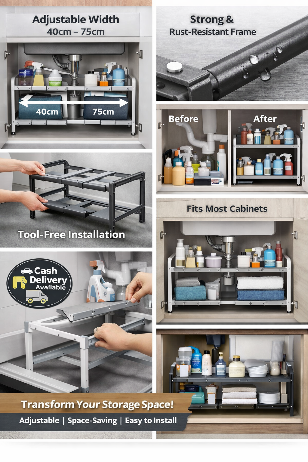 Zorevia™ Adjustable Under-Sink Organizer